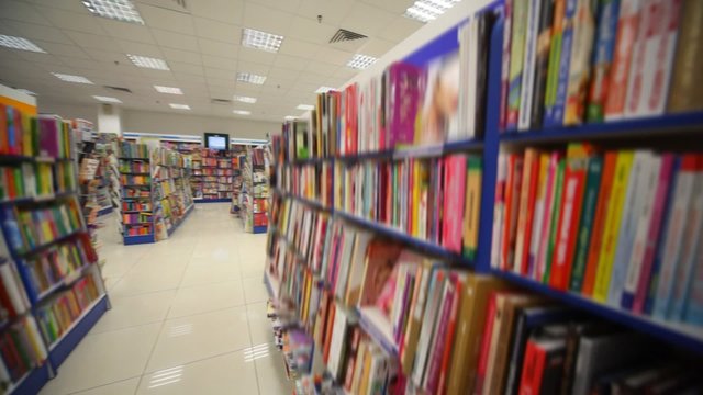 panning of bookshop's interior