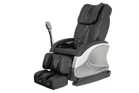 Black leather shiatsu massage chair.