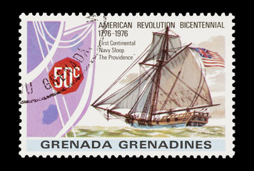 mail stamp featuring The Providence Navy sloop sailing ship