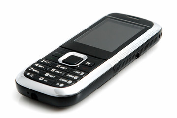 Black and silver mobile phone isolated on white.