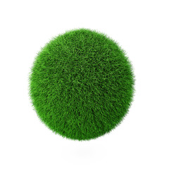 3d render of green grass ball on white