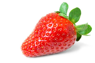 One strawberry red tasty white background