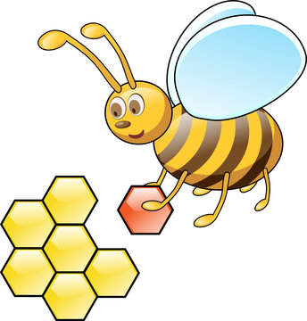Sweet bee flies with honeycombs
