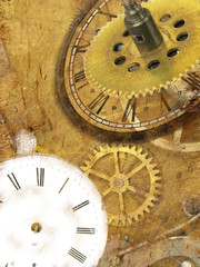 Grunge clock background with time machines tools