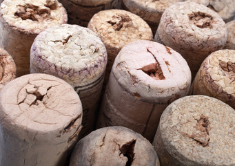 Natural brown wine corks background.Shallow depth of field.
