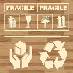 Shipping box with safety fragile signs vector 3D