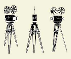 Antique Movie Stand Camera Vector 01