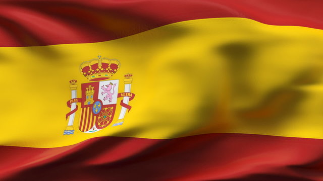Satin spain flag in wind