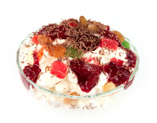whipped cream with fruits isolated.