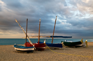 Boats on the beach in Sant Pol in Spain