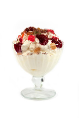 whipped cream with fruits isolated.
