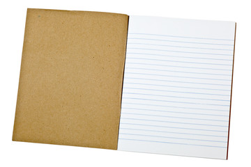First page of a blank exercise book isolated on white