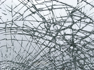 Broken glass; smashed window closeup