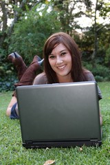 Gorgeous Brunette Lady and Laptop Computer