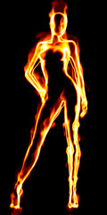 Female fiery human torch silhouette.