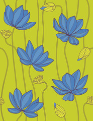 Blue water lily - seamless vector pattern