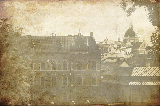 Fototapeta View on the Krakow city - vintage styled picture