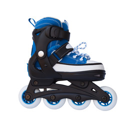 Blue roller skates isolated on a white background.