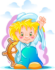 Naklejka premium cute sailor with ship wheel