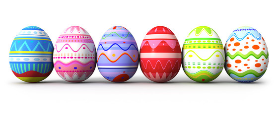 Six colorful easter eggs
