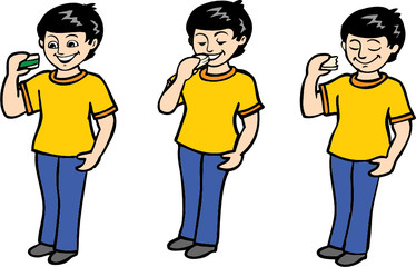 Boy Eating a Sandwich in 3 Steps