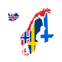 scandinavia flags and maps vector - obrazy, fototapety, plakaty