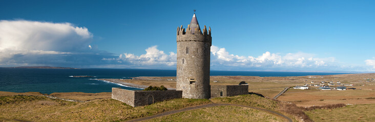 panoramic old ancient irish castle west coast ireland