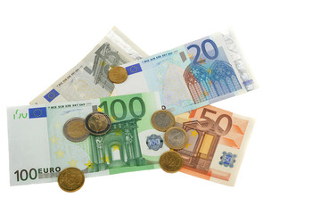 Euro money on a white background.