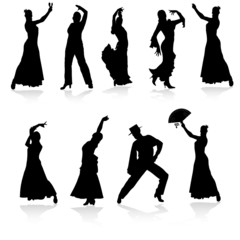 flamenco dancers black vector silhouettes - obrazy, fototapety, plakaty