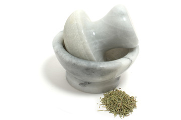 Mortar and rosemary