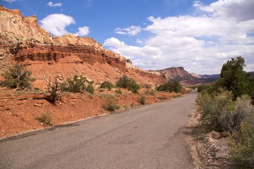 Scenic road past the reefs of Capitol Reef National Park