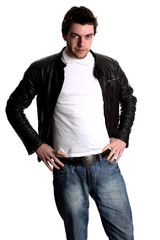 Young man in a leather jacket