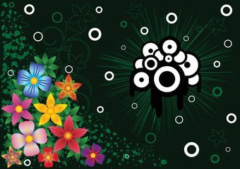 Background with colorful flowers and a speakers