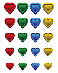 A set of colorful hearts