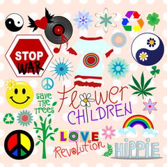 Collection of hippie design elements