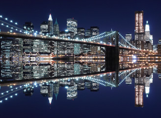 Brooklyn Bridge and Manhattan Skyline At Night, New York City - 21277403