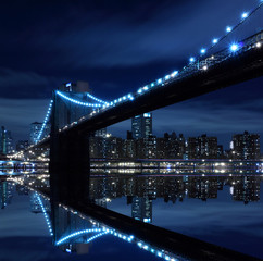 Obrazy  Brooklyn Bridge i Manhattan Skyline w nocy, Nowy Jork