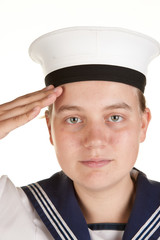 young sailor saluting isolated white background