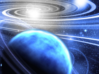 Naklejka premium Space with ringed planet