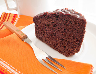 Chocolate Cake Slice at Breakfast.