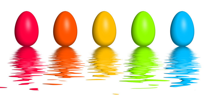 Bunte Ostereier mit Wasserspiegelung