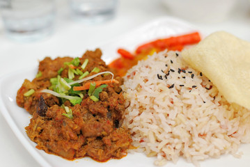 Malay vegetarian rendang chicken or mutton rice