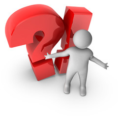 3d man with exclamation and quest sign