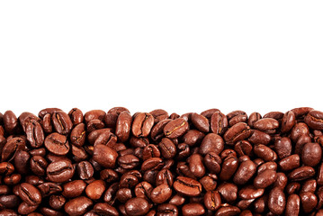 Fresh roasted coffee beans with copy space on the top