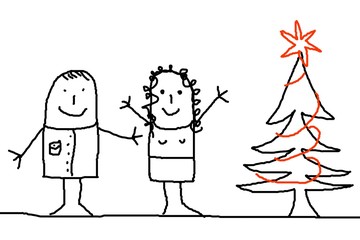 young couple with xmas tree