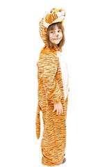 little girl wearing tiger costume isolated on white