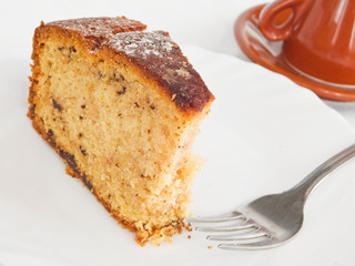 Chocolate Cake Slice with fork at Breakfast.