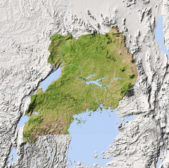 Uganda, shaded relief map