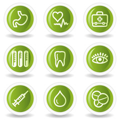 Medicine web icons set 1, green circle buttons
