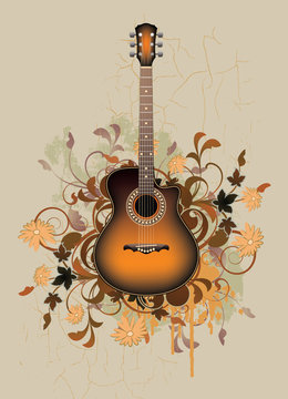 Dirty abstract with orange acoustic guitar